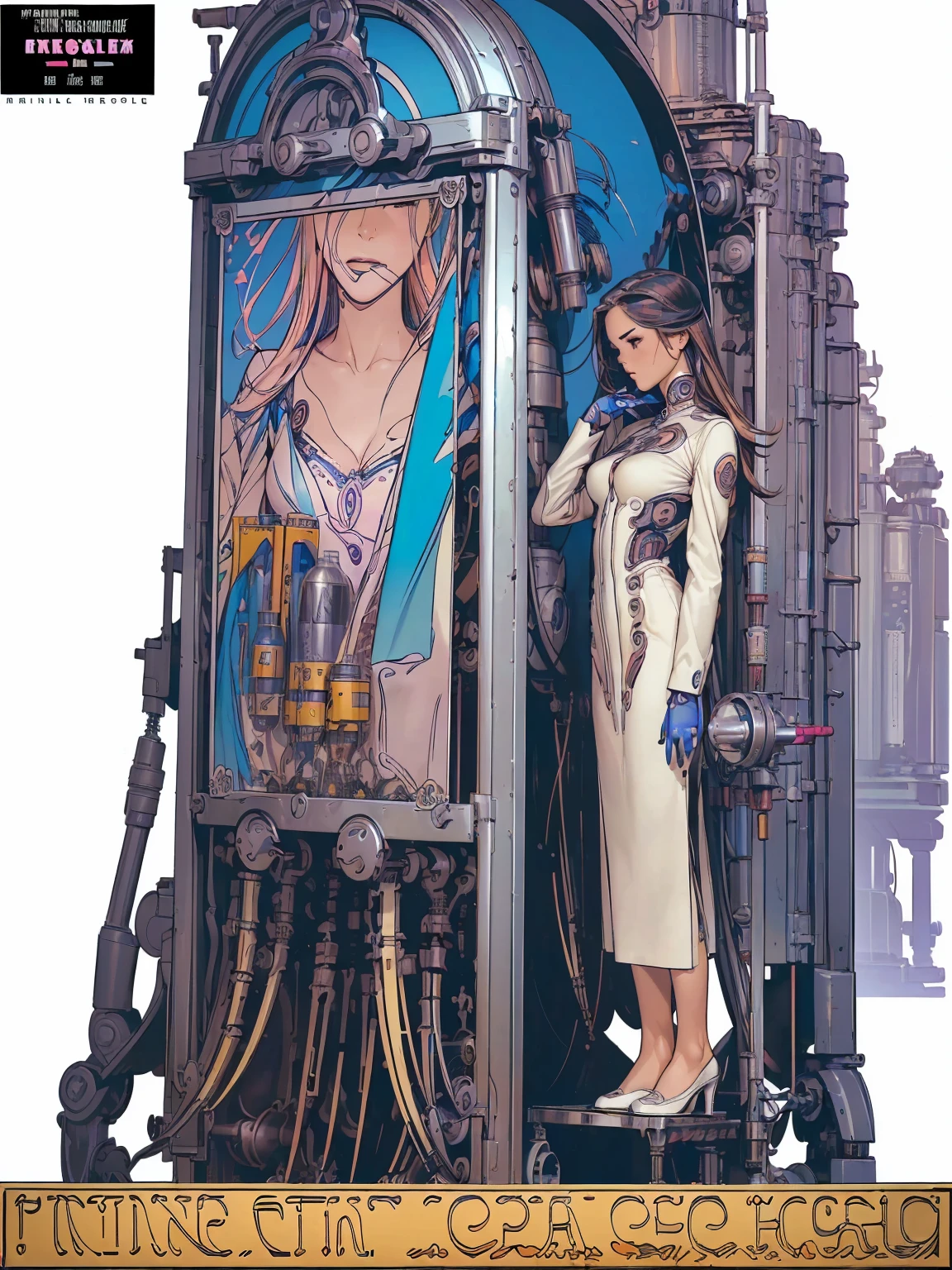 (((best final quality))),(((standing alone:1.2))),(((1 girl:1.2))),((((beautiful perfect woman)))),(((detailed perfect body, perfect finger detailed))),((((((final film poster)))))),(((to burst, close up))),((((detailed complicated machine)))),(((((mechanical genius))))),(((American comics))),(((extreme highlights))),(((extremely colorful, primary colours))),neckleace, super beautiful lady,(((Typography))),text