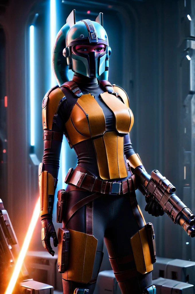 A ((female Twi'lek ))Mandalorian, detailed futuristic armor, intricate helmet, jetpack, blaster rifle, epic pose, dramatic lighting, gritty sci-fi atmosphere, cinematic, dramatic colors, highly detailed, 8k, photorealistic, masterpiece female Twi'lek 
