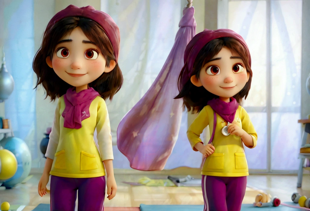 with girls team at the gym: masterpiece, best quality,pixar: Successful malay female sport,smiling, wearing sport hijab and baju kurung,covered head, ,a moment of pure relaxation,swirly vibrant colors,soft, natural lighting,smooth bokeh effect,oil painting style,Romantic Inspiration,exceptional clarity and sharpness PIXAR style