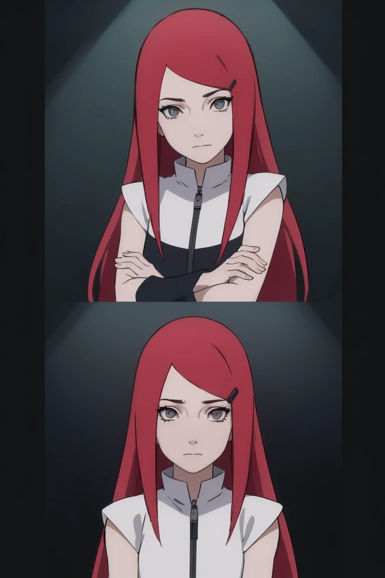 {-error_of_Anatomy:1.0} kushina, kushina, wide, hair ornament, Red hair, Red head, Hair clip, (grey eyes:1.5), ofsnuda, crossed arms, REST inside, BREAK (Masterpiece:1.2), Best Quality, high resolution, fondo of pantalla of unidad 8k, (illustration:0.8), (Hermosos ojos oftallados:1.6), cara extremadamente oftallada, perfect lighting, CG extremadamente oftallado, (perfect hands, Anatomy perfecta), NSFW