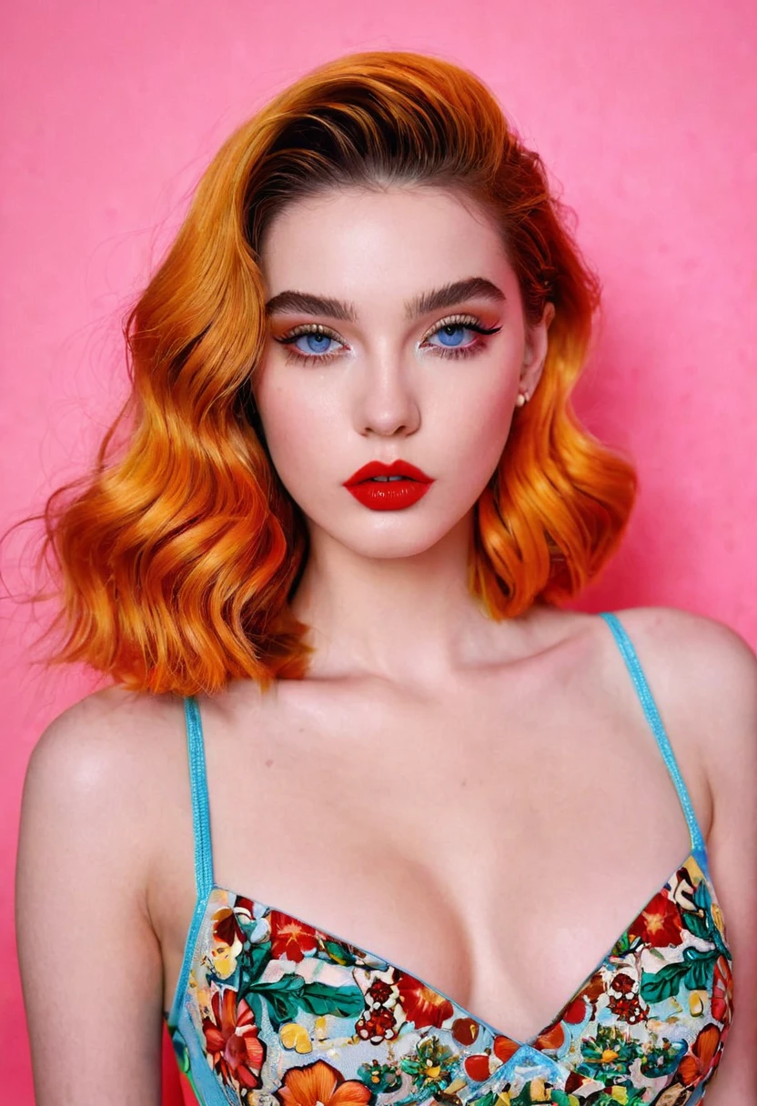 detailed portrait Photo of a beautiful 20yo woman who is an instgram influencer, detailed rich background by Miles Aldridge