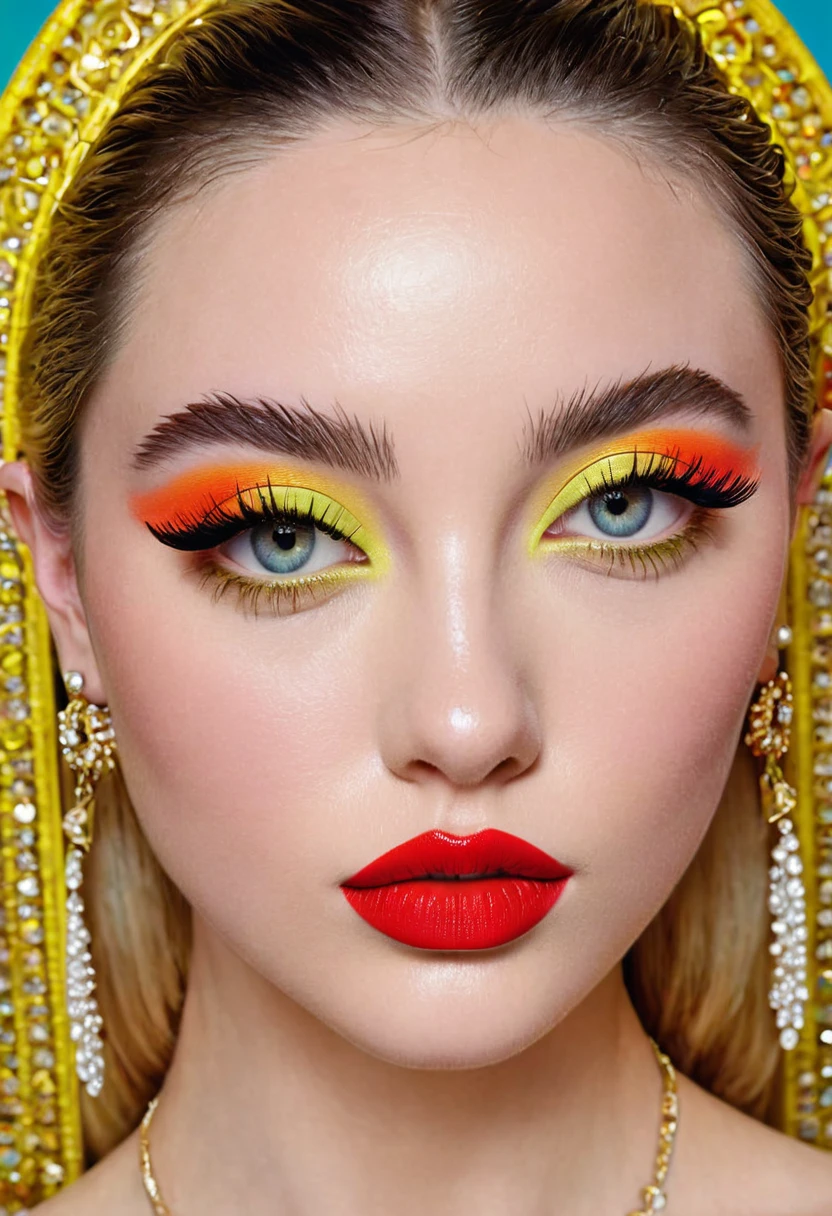 detailed portrait Photo of a beautiful 20yo woman who is an instgram influencer, detailed rich background by Miles Aldridge