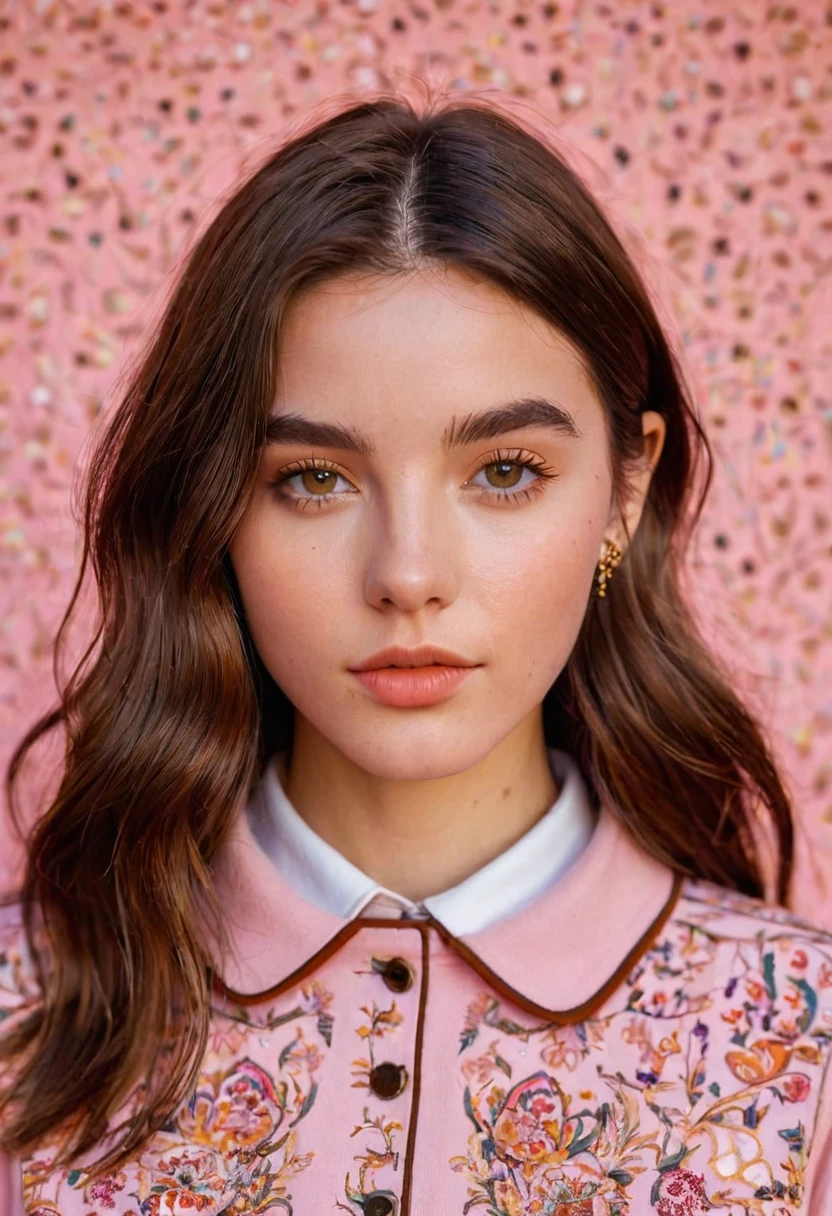 detailed portrait Photo of a beautiful 20yo woman who is an instgram influencer, detailed rich background by Wes Anderson