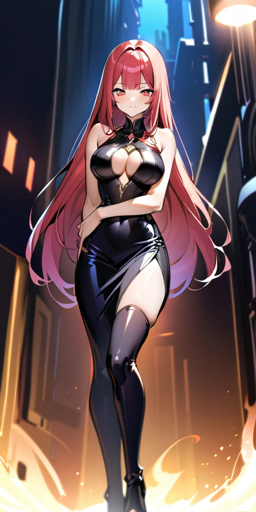 ((Highest quality、masterpiece、anime style、best quality、high resolution、8k、detailed、ultra-detailed:1.3))、Long legs、Sharp focus:1.2, Beautiful woman with perfect figure:1.4、(Smiling:1.2), double eyelid、30-year-old female、Sexy pose、((((Close your mouth、One Woman、Witch、Different world、Luxury hotel lounge))))、(((((Hands on the side of the body)))))