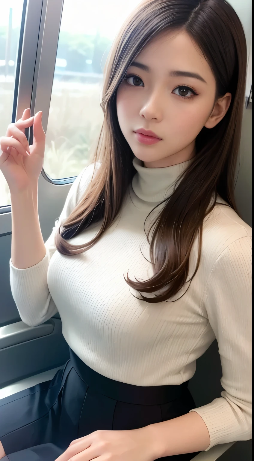 (1girl),(car camping),(Covering the Windows for Privacy:1.5),(warm clothing:1.2),topless,(small nipples),(big breasts:1.2),gravure,beautiful Japanese, clothes in disarray,earrings,(from above) ,looking at viewer,(reaching out),(snicker),bust shot,(brown hair),(underhand braids),22years old,
