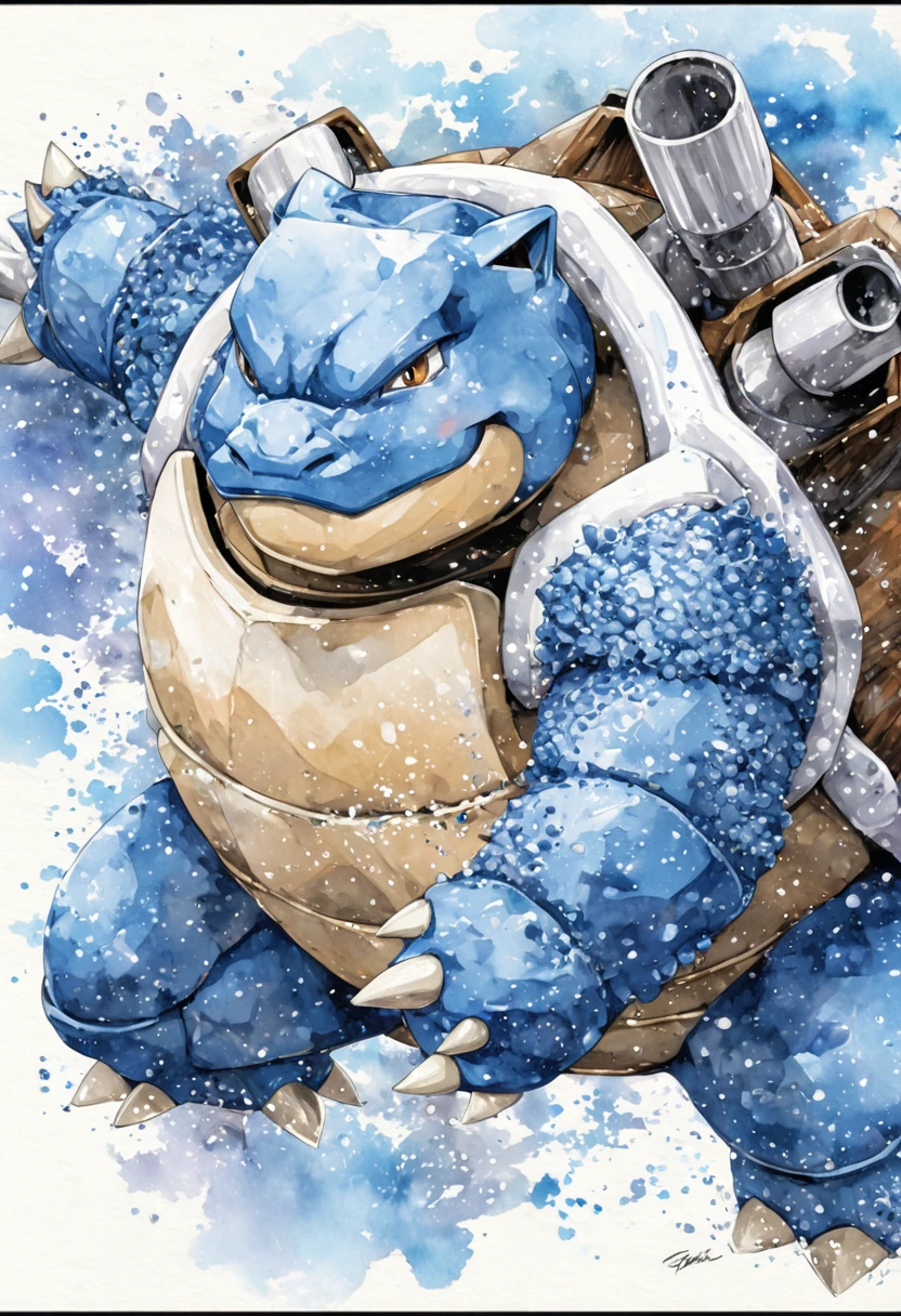art by Masaaki Iwane,blastoise,detailed portrait,