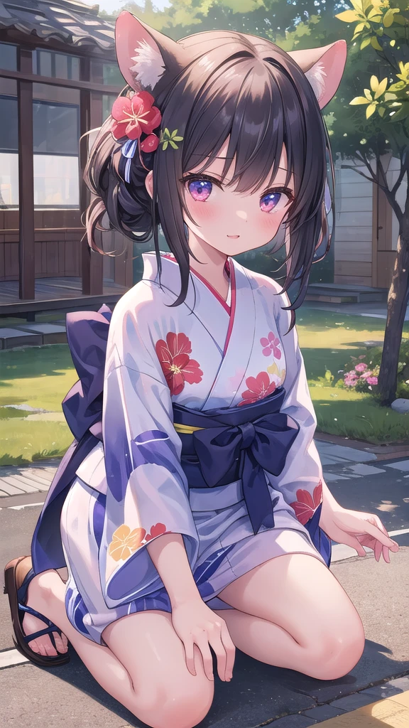 (8k, best quality, master piece: 1.2),super high resolution,1 girl, 独奏, kneel down on the ground and apologize, hands on ground ,ultra-detailed face, Selfie、yukata、Random hairstyle、Random hair color、one&#39;s home、(bed)、Midnight、Out of the window、Starry Sky, Collarbone, Ecstatic expression,