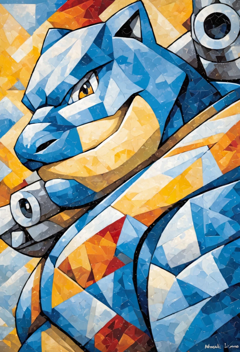 art:Masaaki Iwane,Cubist painting,blastoise,Detailed portrait,