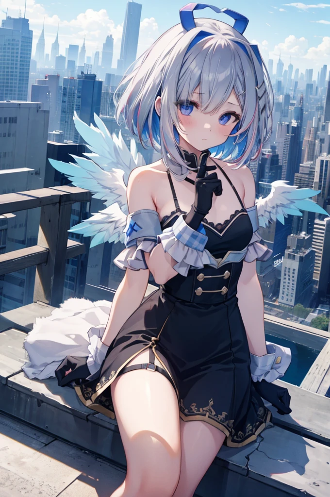 On top of a building、Overlooking the city、A fleeting expression、short hair、Small Wings、Shot from above、Concept Art、masterpiece、high resolution、Small breasts、Initial costume、