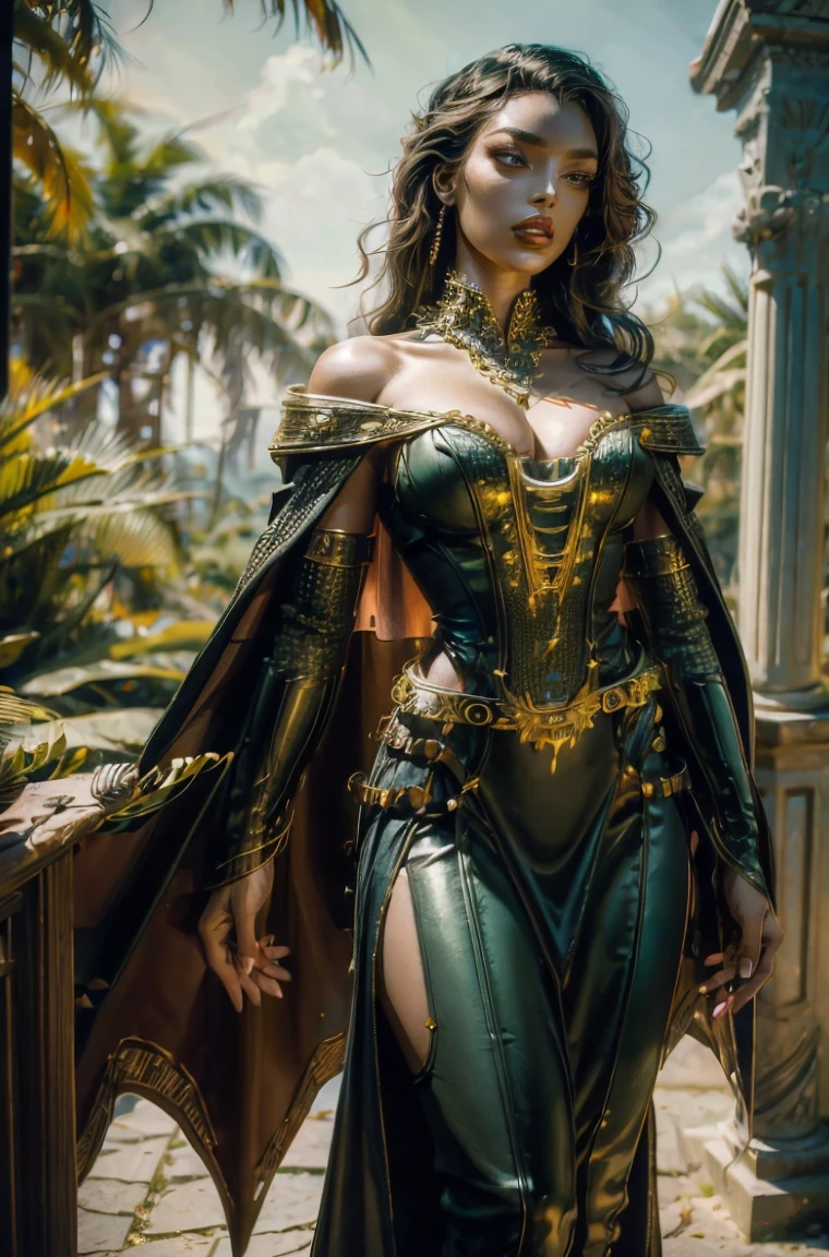 ((official art)), 1girl, 14 yo, solo, bright green eyes, full body shot, (huge breasts), large breasts, small waist, wide hips, thick thighs, glossy lips, deep cleavage, large breasts, masterpiece, 14 yo girl, bare_shoulder, cleavage, collarbone, flowing skirt, big thighs, garden, flowers, full body shot, glowing hair, floating hair, long hair, long dress, sleeveless, golden accessories, (corset),  (translucent dress), (transparent dress), thin dress, glowing hair, floating hair, long dress, (((slit skirt))), side boob, dynamic pose, overflowing large breasts, slim body, curvy, wide hips, thigh highs, stockings, Makeup, latina, style, Aesthetic, babe, lips, sexy, big eyes, very long hair, black hair
necklace
closed mouth
gothic dress
shapely legs
tall woman
bracelet on her right hand
long hair
black heels
black collar
solo

BREAK, 
perfect eyes, expressive eyes, extremely detailed eyes, beautiful eyes, expressive eyes, gradient eyes, glistening eyes, perfect eyes, extremely detailed face, expressive face, perfect face, extremely detailed hands, extremely detailed fingers, perfect hands, perfect fingers, extremely detailed body, perfect anatomy, extremely detailed physique, glossy hair, glossy skin, extremely detailed hair, extremely detailed clothing, extremely detailed accessories, detailed background, intricate background, detailed scenery, perfect scenery, 

BREAK,
full body shot, photorealistic, best quality, extremely detailed CG unity 64k wallpaper, ultra-high resolution, ultra-high definition, maximalist, 64k UHD, highres, intricate, intricate details, absurdres, highly detailed, finely detailed, ultra-detailed, ultra-high texture quality, DLSR, RTX, (HDR), detailed textures, ultra-high pixel detail, professionally color graded, full color depth, sharp focus, volumetric lighting, natural shadow, dramatic shading, dramatic lighting, 

