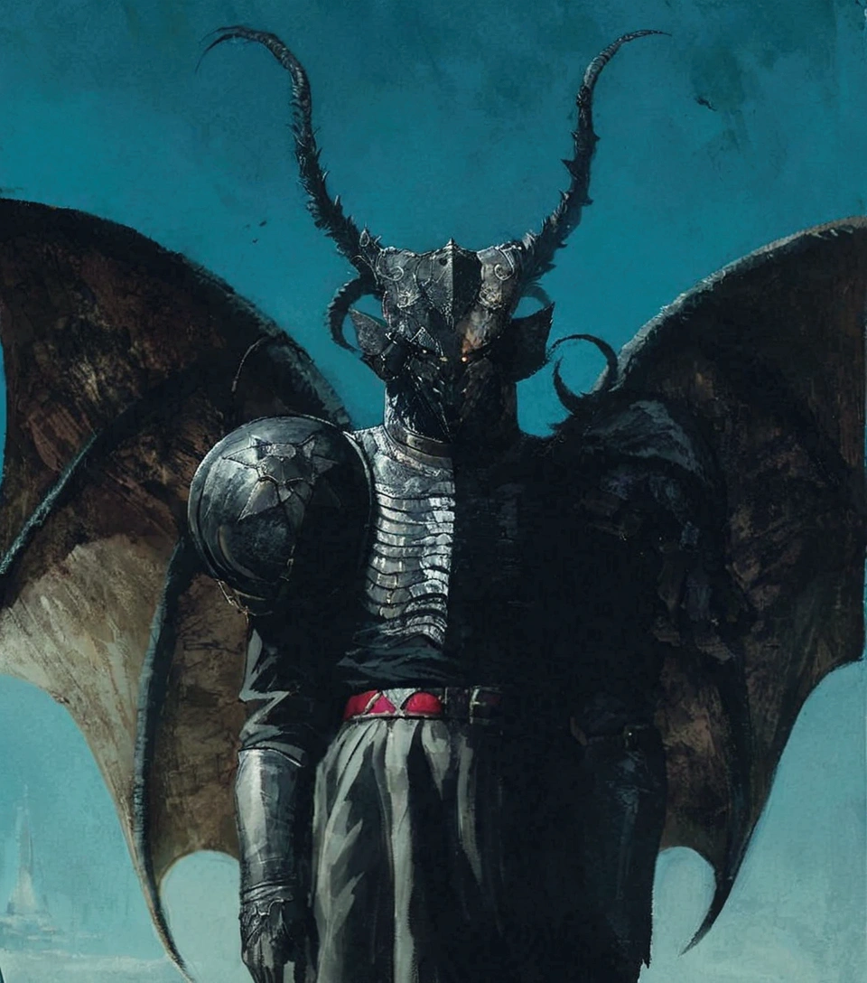 há um homem com cabeça com chifres e capacete, Dwayne Barlowe, Wayne Barlowe detalhado, estilo de wayne barlowe, Wayne Douglas Barlowe, Direção: Terry Oakes, Wayne-Barlowe, arte de fantasia sombria da velha escola, estilo de Jim Burns, Arte conceitual de Wayne Barlowe, por Wayne Barlowe, beeple e jean giraud
