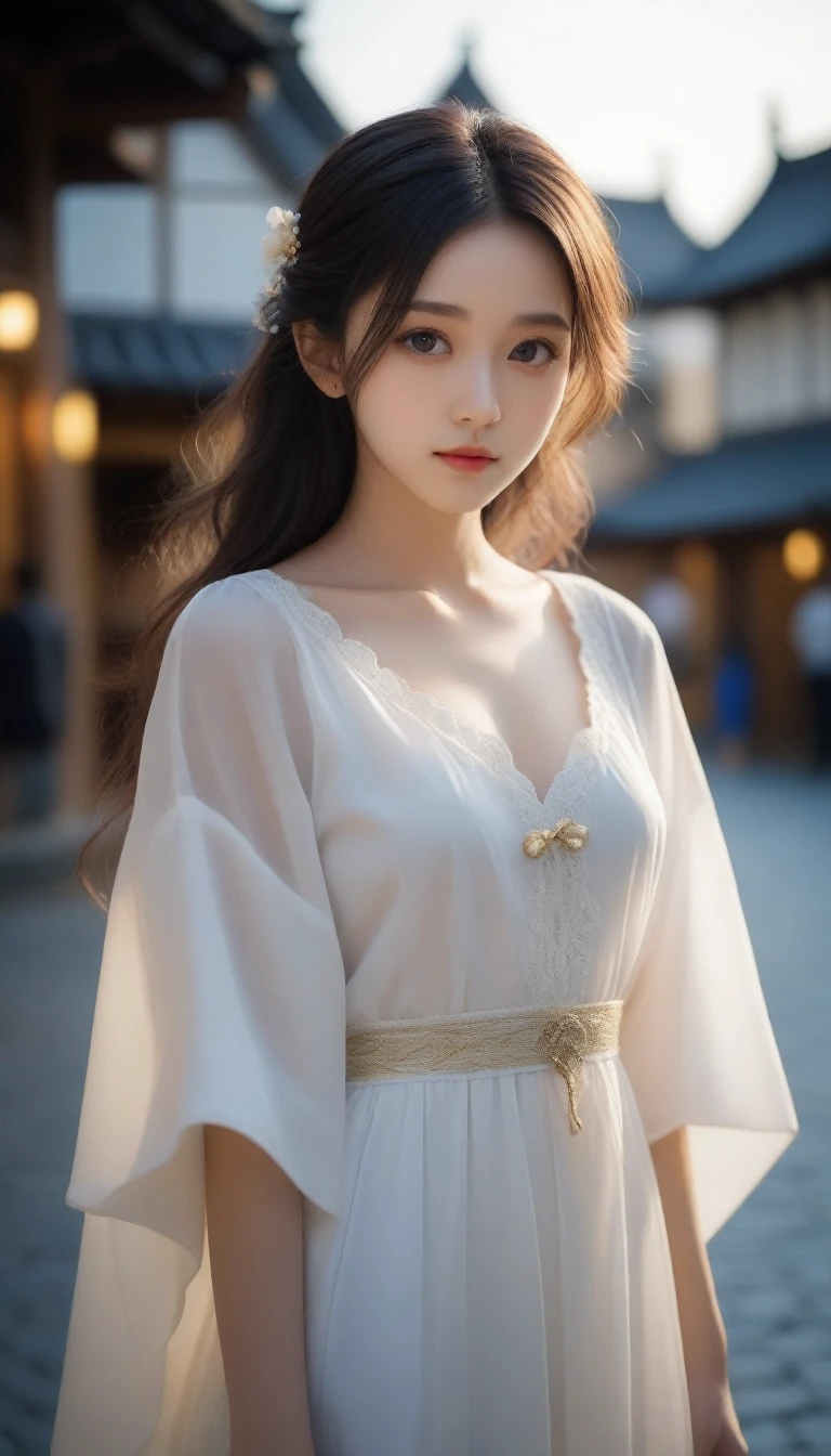 8k, Ultra-high resolution, Highest quality, masterpiece, 三分割法によるphotograph,Surreal, photograph, 1 Girl, (16 years old:1.3), pretty girl, Cute Face, Beautiful eyes in every detail, 細かくdetailedに,masterpiece,One Girl:1.2, Japan Female Announcer,full body,disgust,Long black hair,Loose curly hair,(Dressed in medieval European clothing:1.3),(印象派の美しい少女のPortraiture), (Standing in a medieval European square:1.3), (After the Rain), (Sunset reflection), (Impressionist light and colour),Beautiful leg line beauty,Realistic Skin, Perfect and beautiful face ,完璧でCute Face, Skin with attention to detail, Perfect limbs、Narrow waist、Thin legs),Looking at the audience、beauty,Long neck、(((Ideal body type))),A cup small breasts :2,Portraiture:2,Perfect Anatomy,鮮明なdetailed,detailed,Surreal,Light and shadow,darkness