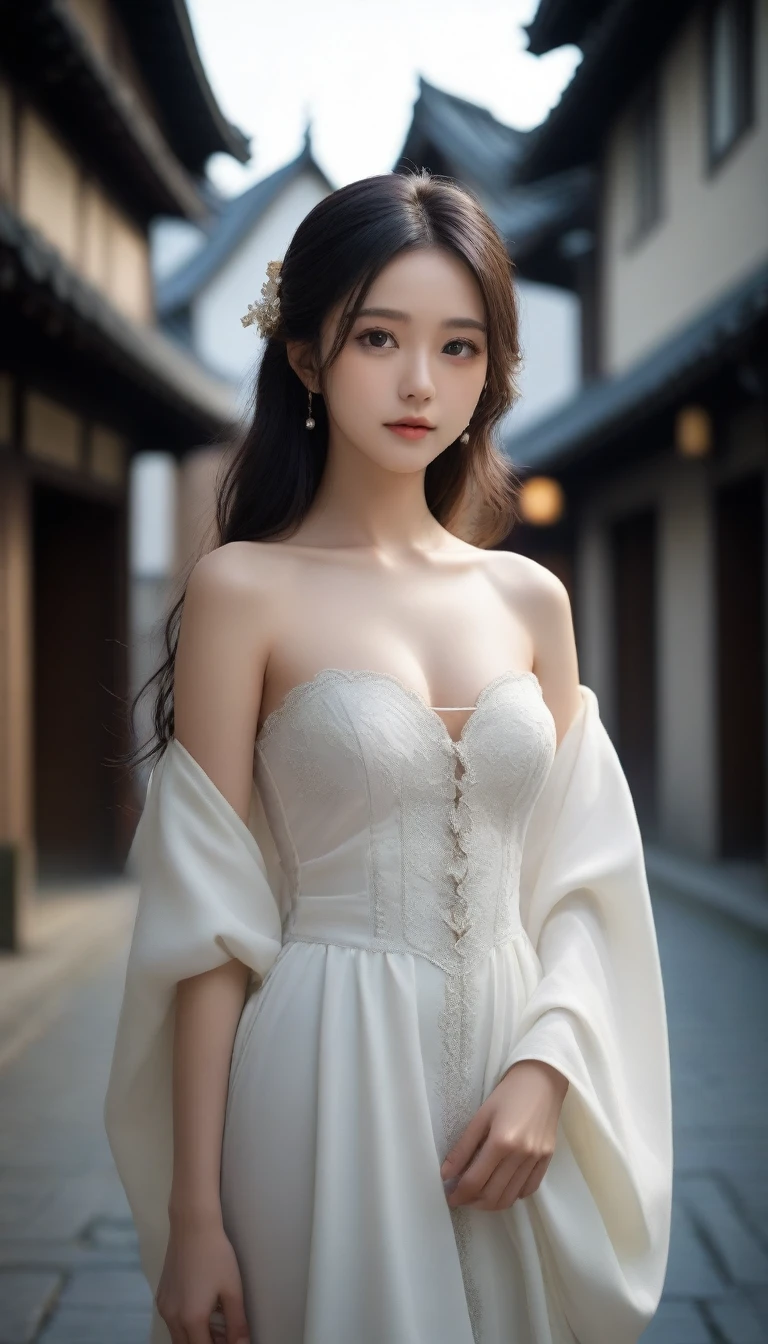 8k, Ultra-high resolution, Highest quality, masterpiece, 三分割法によるphotograph,Surreal, photograph, 1 Girl, (16 years old:1.3), pretty girl, Cute Face, Beautiful eyes in every detail, 細かくdetailedに,masterpiece,One Girl:1.2, Japan Female Announcer,full body,disgust,Long black hair,Loose curly hair,(Dressed in medieval European clothing:1.3),(印象派の美しい少女のPortraiture), (Standing in a medieval European square:1.3), (After the Rain), (Sunset reflection), (Impressionist light and colour),Beautiful leg line beauty,Realistic Skin, Perfect and beautiful face ,完璧でCute Face, Skin with attention to detail, Perfect limbs、Narrow waist、Thin legs),Looking at the audience、beauty,Long neck、(((Ideal body type))),A cup small breasts :2,Portraiture:2,Perfect Anatomy,鮮明なdetailed,detailed,Surreal,Light and shadow,darkness