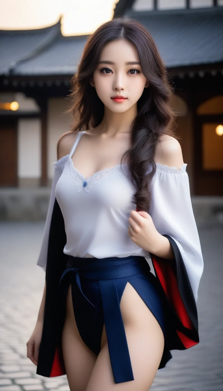 8k, Ultra-high resolution, Highest quality, masterpiece, 三分割法によるphotograph,Surreal, photograph, 1 Girl, (16 years old:1.3), pretty girl, Cute Face, Beautiful eyes in every detail, 細かくdetailedに,masterpiece,One Girl:1.2, Japan Female Announcer,full body,disgust,Long black hair,Loose curly hair,(Dressed in medieval European clothing:1.3),(印象派の美しい少女のPortraiture), (Standing in a medieval European square:1.3), (After the Rain), (Sunset reflection), (Impressionist light and colour),Beautiful leg line beauty,Realistic Skin, Perfect and beautiful face ,完璧でCute Face, Skin with attention to detail, Perfect limbs、Narrow waist、Thin legs),Looking at the audience、beauty,Long neck、(((Ideal body type))),A cup small breasts :2,Portraiture:2,Perfect Anatomy,鮮明なdetailed,detailed,Surreal,Light and shadow,darkness