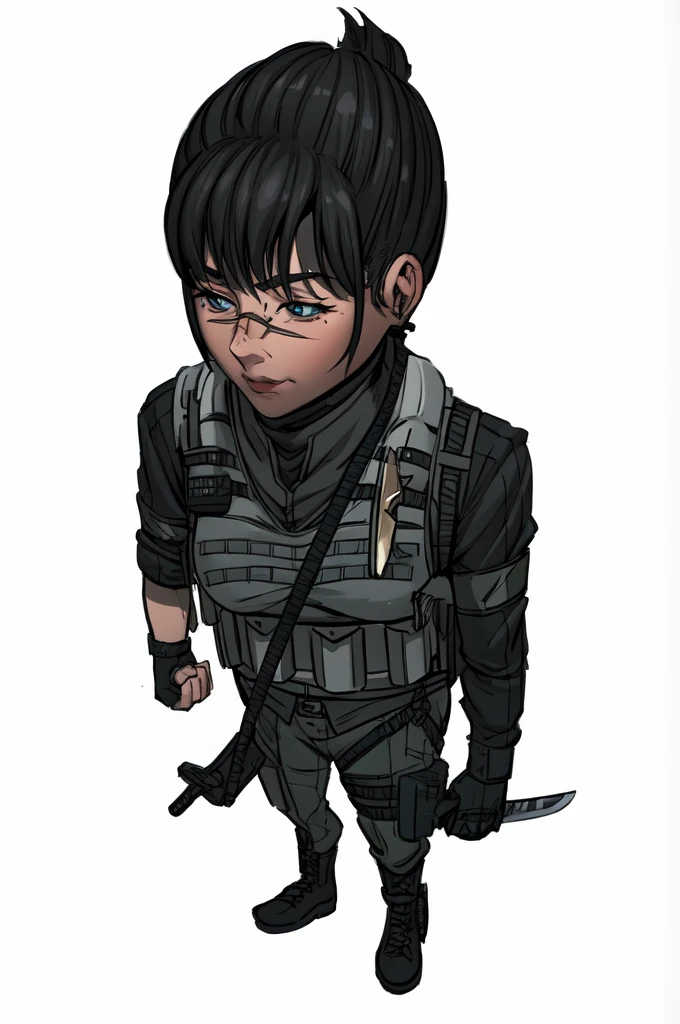 a cartoon drawing of a woman with a knife and a backpack, girl, blue eyes, thicc, cassandra cain, digitally colored, rukis. comic book style, female lead character, an edgy teen assassin, epic comic book style, ( ( character concept art ) ), katana zero video game character, highly detailed exquisite fanart, detailed character art, official character art, character art closeup