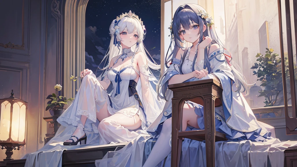 Appearance:
hair: 長くて青いhair、It has silver highlights、Eyes that shine like moonlight: Deep purple, star-studded eyes: Pale blue-white in color、Slightly shiny clothing: An elegant and slightly sexy dress、Chiffon and lace material、Embroidered constellation design。Moon and star motif accessory body type: Height 155 cm、Weight 45 kg、Slim and elegant personality:
Nojaろり風: In a childish tone、Cute ending「Noja」Uses yandere elements: Deep affection and possessiveness、のすのすけ様に対する強い執着と過保護な一面がある
expression・ポーズ:
expression: A loving gaze and a slightly sad smile: An elegant and slightly modest pose。Though he looks worried、The background is designed to give a somewhat attractive impression.:
place: 自然豊かなplace、Beautiful scenery with stars shining in the night sky。Relaxing in the moonlight style:
Color Palette: Calm blue and purple、Silver、Pale white etc.、Fantastic and mysterious color atmosphere: Mysterious yet、It gives a sense of deep love and a little anxiety.、Fantastic atmosphere
