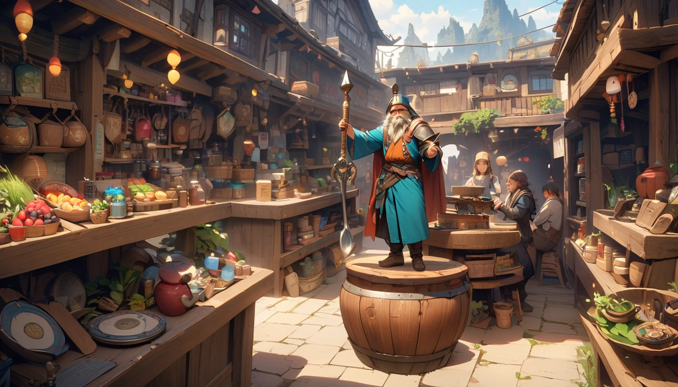(masterpiece:1.4), (Highest quality:1.4), Very detailed, Complex, Very detailed, shape,Soft lighting, A bustling market in a magical city, More than one personで語り合う, Hopeful Face, smile, More than one person, Mixed gender, a group of adventurers, character from RPG games, (character: human, Fairy, Fairy, Dwarf, The Hobbit), (exterior: Swordsman Style, Shaman Style, Monk Style, Magician style), (belongings: Long sword, dagger, Holy Staff, Magic wand, shield, metal armor, Leather Armor), Perfectly accurate anatomical shape、All limbs intact、Perfect full finger, Colorful characters, A place to buy and sell mystical artifacts, Inside the store,Huge, Majestic, Uplifting expressions, Everyone's expressions are amazing.