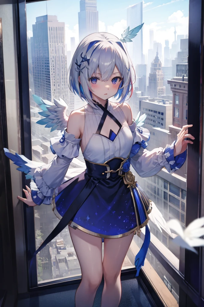 On top of a building、Overlooking the city、A fleeting expression、short hair、Small Wings、Shot from above、Concept Art、masterpiece、high resolution、Small breasts、