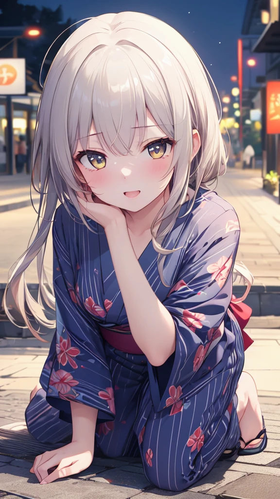 (8k, best quality, master piece: 1.2),super high resolution,1 girl, 独奏, kneel down on the ground and apologize, hands on ground ,ultra-detailed face,yukata、Random hairstyle、Random hair color、one's home、(bed)、Midnight、Out of the window、Starry Sky, Collarbone, Ecstatic expression, high angle, cleavage