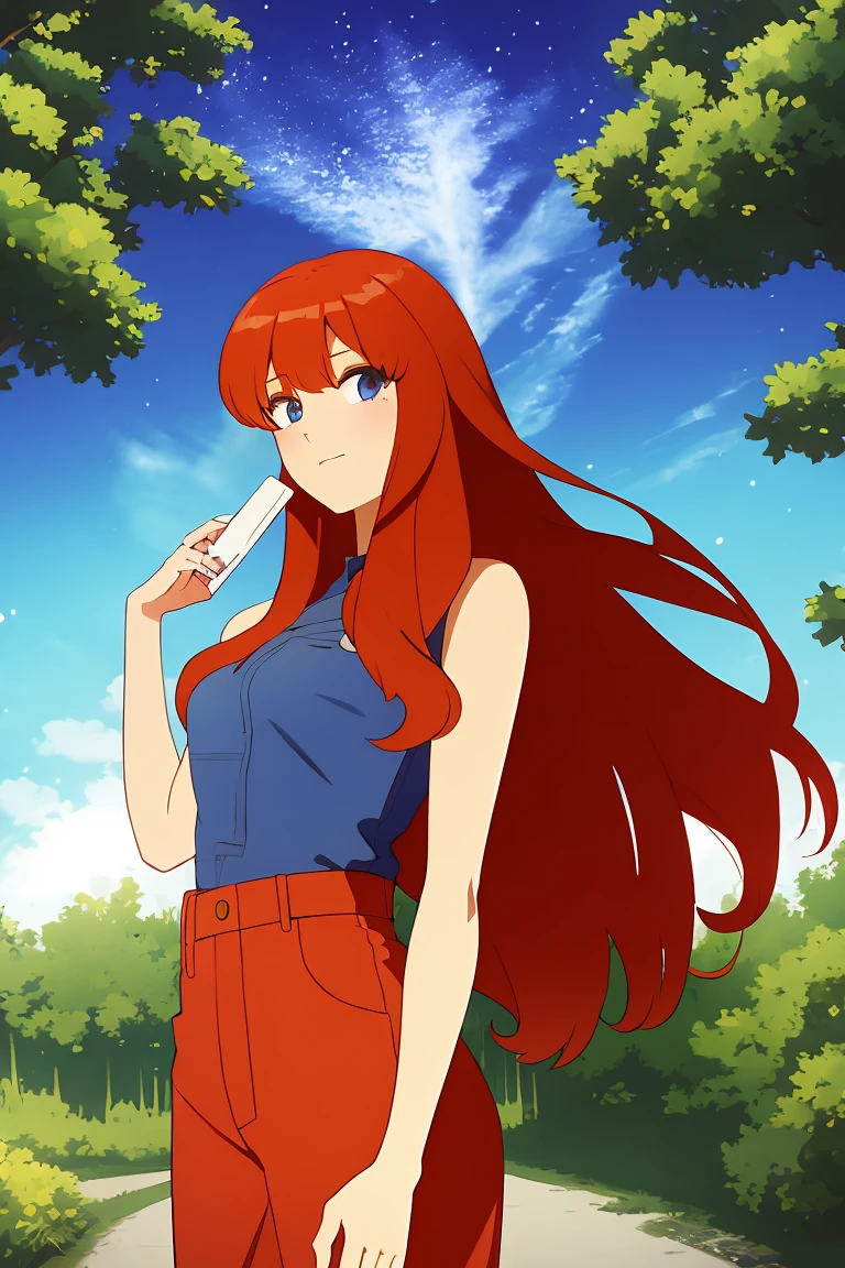 best quality, ultra high res, (photorealistic:1.4), blush, red lips, filme fotografia de stock ,4 Kodak Portra 400 ,camera f1.6 lentes ,cores ricas ,hyper realistic ,textura realista, dramatic lighting , cinestill 800, full bust shot, beautiful girl in red short overalls, overalls skirt, glowing flowing ballgown, long wavy hair, watercolor illustration, flowers, glowing aura around her, by Glen Keane, Itsuki Nakano, long fluffy red hair, blue eyes, nakano_itsuki, glowing lights! digital painting, flowing glowing hair, glowing flowing hair, star hairclips, 5-pointed star hairclips, beautiful digital illustration, fantasia otherworldly landscape plants flowers, beautiful, masterpiece, best quality, anime disney style, sfw