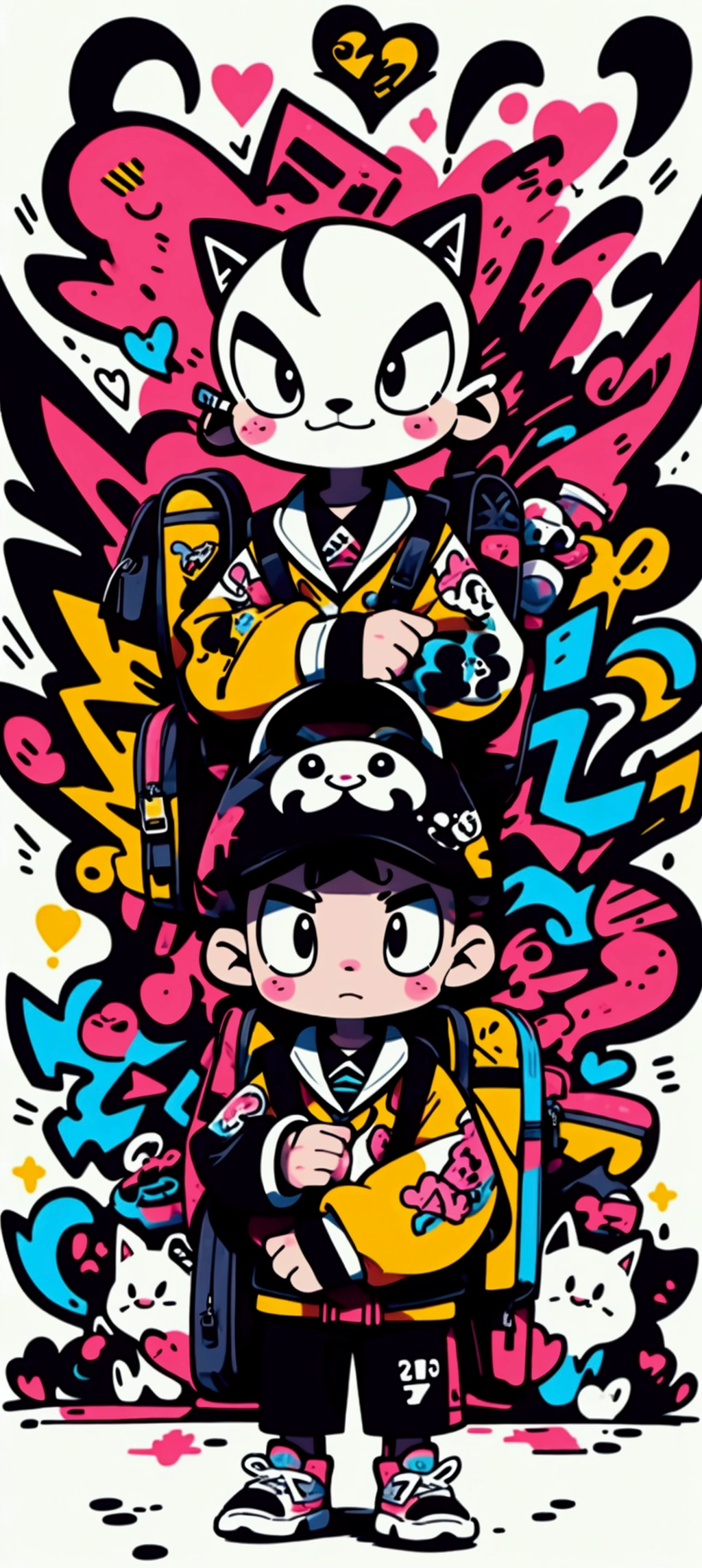 Cartoon boy carrying a schoolbag,Graffiti style