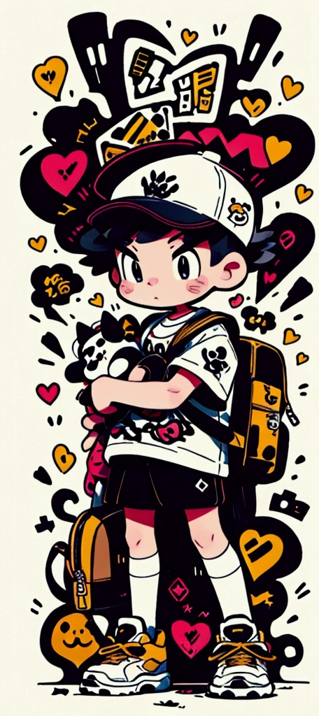 Cartoon boy carrying a schoolbag，Graffiti style