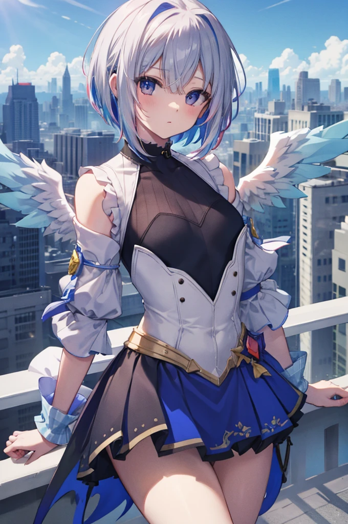 On top of a building、Overlooking the city、A fleeting expression、short hair、Small Wings、Shot from above、Concept Art、masterpiece、high resolution、Small breasts、Dynamic Angles