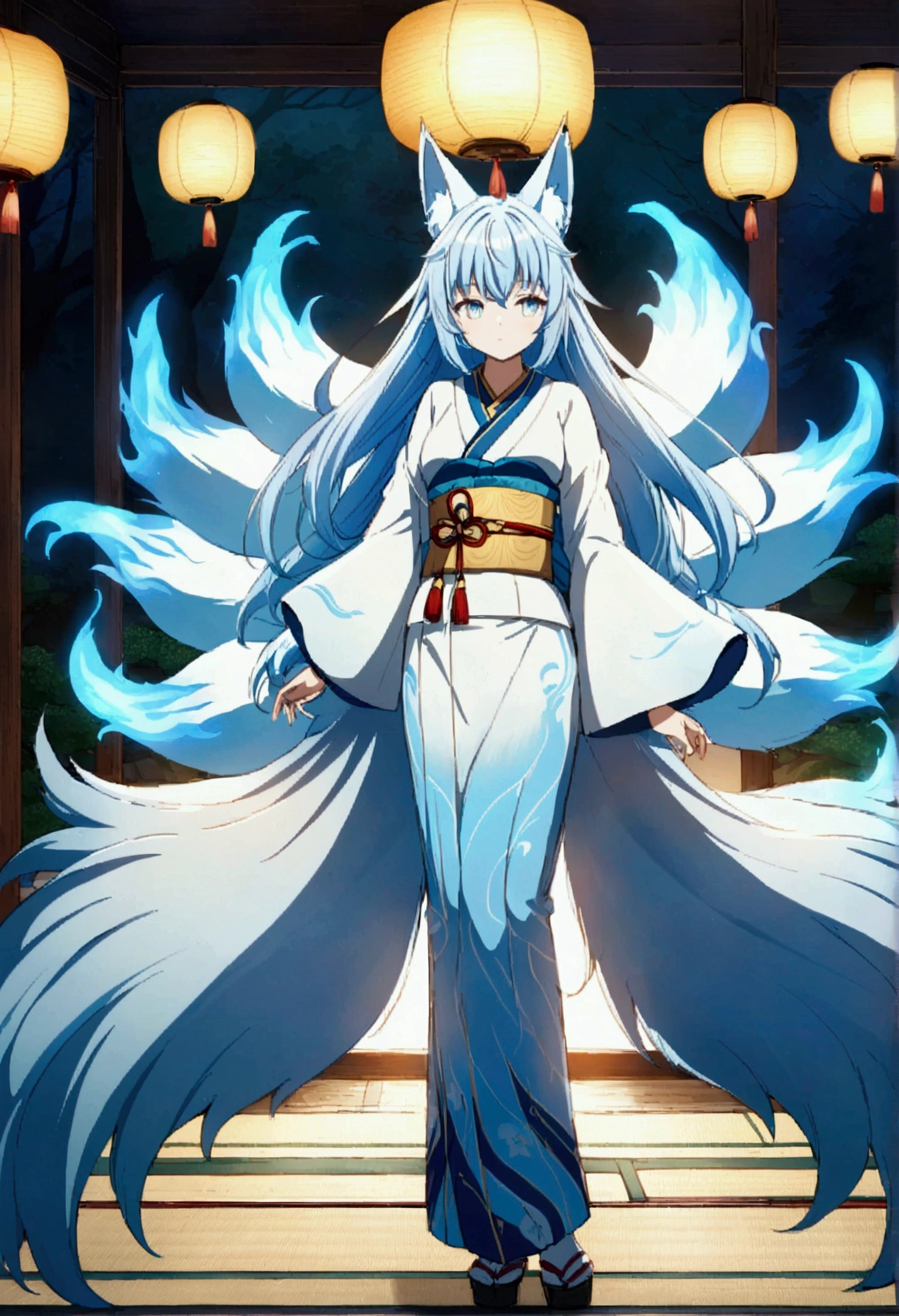 fox Light blue hair beast girl indigo fur fox beast girl fox Light blue hair beast girl indigo fur fox beast girl Wallpaper 4k,8k,highly detailled,,vivid colors,detailed kitsune with 9 tails,traditional Japanese artwork,tatami floor,beautiful cherry blossoms,floating lanterns,dark silhouette of a pagoda,subtle moonlight,dense forest,ethereal atmosphere,dappled sunlight,whimsical spirit,serene expression,elaborate kimono and obi,delicate hand-painted details,luminous eyes Anime Style fox blue White-faced golden-haired nine-tailed fox Coat blue fox Light blue hair beast girl indigo fur fox beast girl Anime Style fox blue White-faced golden-haired nine-tailed fox Coat blue mysterious background Blue Flame girl have a ball of light fox Light blue hair beast girl indigo fur fox beast girl mysterious background Blue Flame girl have a ball of light Anime Style fox blue White-faced golden-haired nine-tailed fox Coat blue mysterious background Blue Flame girl have a ball of light