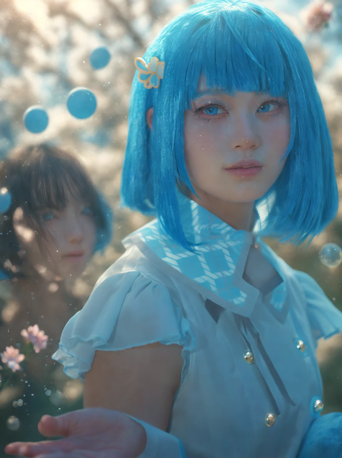 (otherworldly), highly insanely detailed, masterpiece, top quality, best quality, highres, 4k, 8k, RAW photo, (very aesthetic, beautiful and aesthetic),
2bnierdef,
medium breasts, mole, mole under mouth, (black blindfold:1.2), white hair,
long sleeves, dress, puffy sleeves, black dress, clothing cutout, turtleneck, cleavage cutout, black hairband, juliet sleeves, covered eyes,
<lora:2bnier-10:1>,
__lazy-wildcards/costume/color-theme__,
__lazy-wildcards/prompts/hair__,
__lazy-wildcards/dataset/background__,
(flower, falling petals, petals on liquid, petals, cherry blossom:0.8),
__lazy-wildcards/prompts/pose__,
âââ
