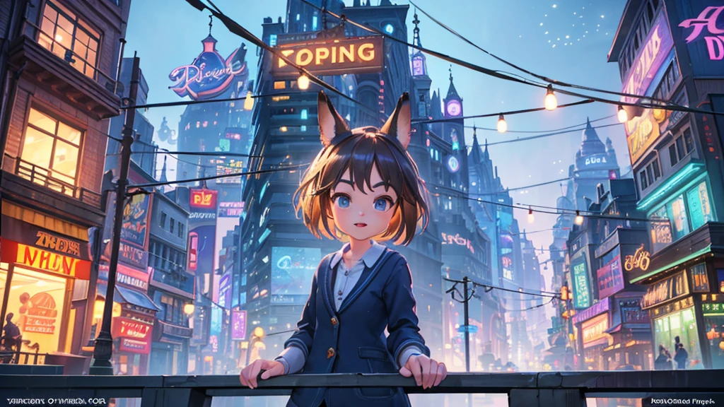 arafed view of a city street at night with a bridge, in zootopia city, pixar film setting, pixar movie screenshot, city street cinematic lighting, pixar zootopia. 3 d rendering, vfx powers at night in the city, frame from pixar movie, establishing shot, disney pixar zootopia, ‘zootopia’, hero pose colorful city lighting