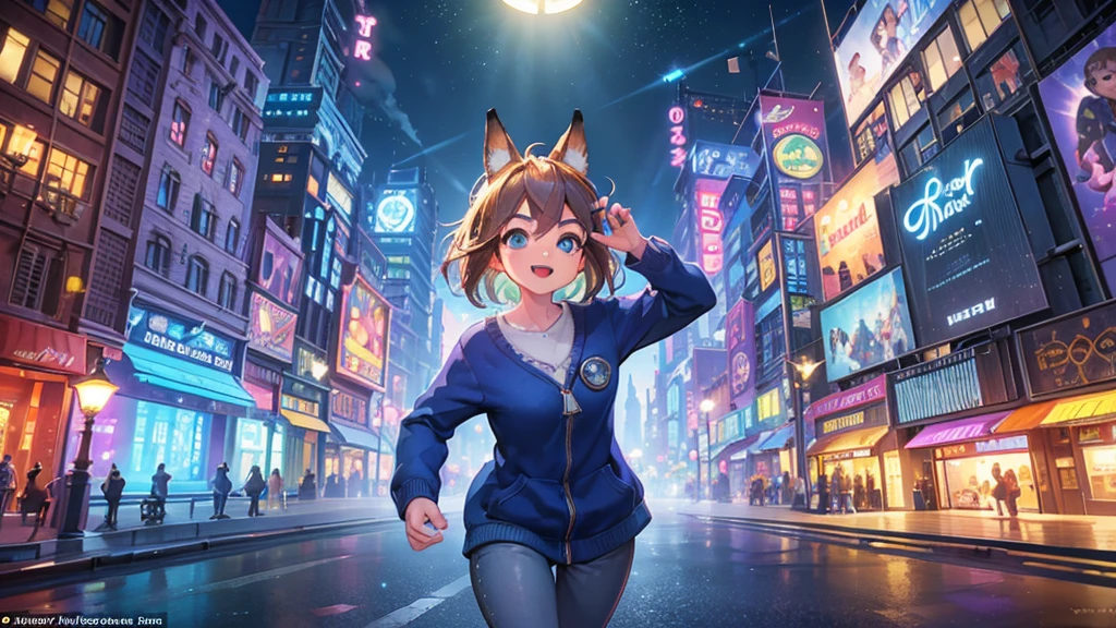 arafed view of a city street at night with a bridge, in zootopia city, pixar film setting, pixar movie screenshot, city street cinematic lighting, pixar zootopia. 3 d rendering, vfx powers at night in the city, frame from pixar movie, establishing shot, disney pixar zootopia, ‘zootopia’, hero pose colorful city lighting