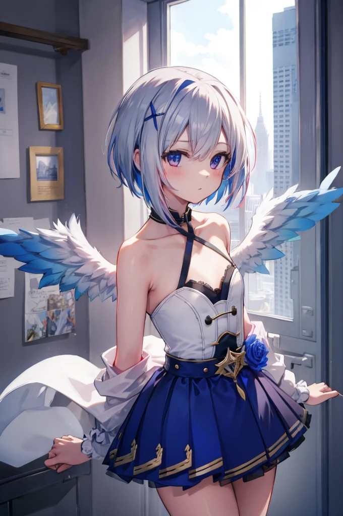 On top of a building、Overlooking the city、A fleeting expression、short hair、Small Wings、Shot from above、Concept Art、masterpiece、high resolution、Small breasts、Dynamic Angles