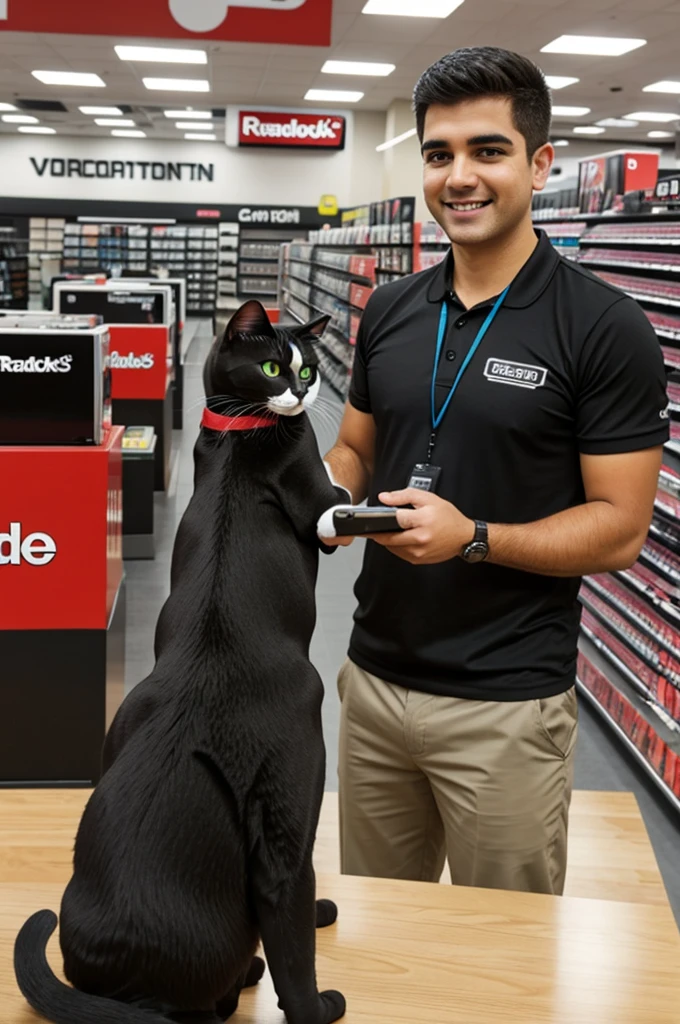 A RadioShack store manager cat