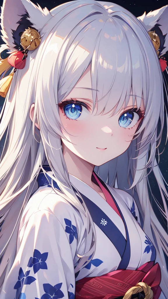 (8k, best quality, master piece: 1.2),super high resolution,1 girl, 独奏, colorshift eyes, hyperdetailed, expressive eyes, ultra-detailed face,yukata、Random hairstyle、Random hair color、one&#39;s home、(bed)、Midnight、Out of the window、Starry Sky, Collarbone, Ecstatic expression, wariza, high angle, cleavage