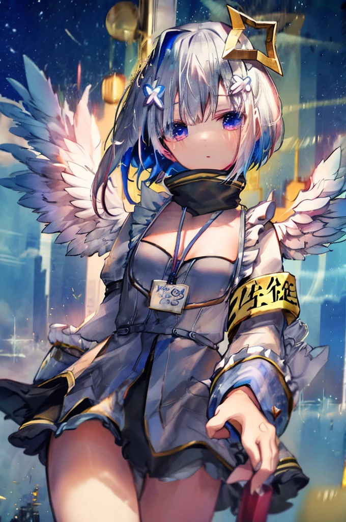 On top of a building、Overlooking the city、A fleeting expression、short hair、Small Wings、Shot from above、Concept Art、masterpiece、high resolution、Small breasts、Dynamic Angles