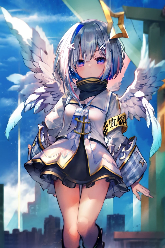 On top of a building、Overlooking the city、A fleeting expression、short hair、Small Wings、Shot from above、Concept Art、masterpiece、high resolution、Small breasts、Dynamic Angles