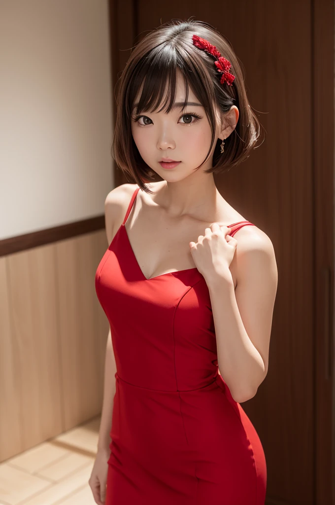 A kitisune in a boring red dress