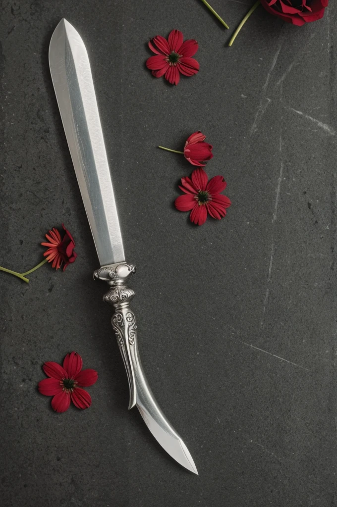 close up unique rose branch on white background with sharp metal razor blades instead of leaves. beautiful. photorealistic. ultra detailed. hd photograph with photo grain.