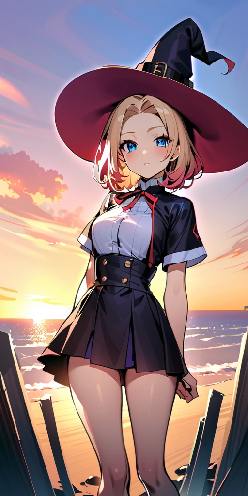 ((Highest quality、masterpiece、anime style、best quality、high resolution、8k、detailed、ultra-detailed:1.3))、Long legs、Sharp focus:1.2, Beautiful woman with perfect figure:1.4、(Smiling:1.2), double eyelid、30-year-old female、Sexy pose、((((Close your mouth、One Woman、Witch、The background is a different world、Outdoor:1.5))))、(((((Hands on the side of the body)))))