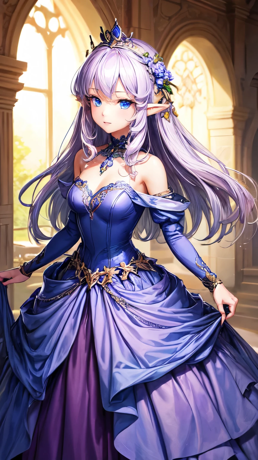 A woman in a purple dress with a blue dress and a crown - SeaArt AI
