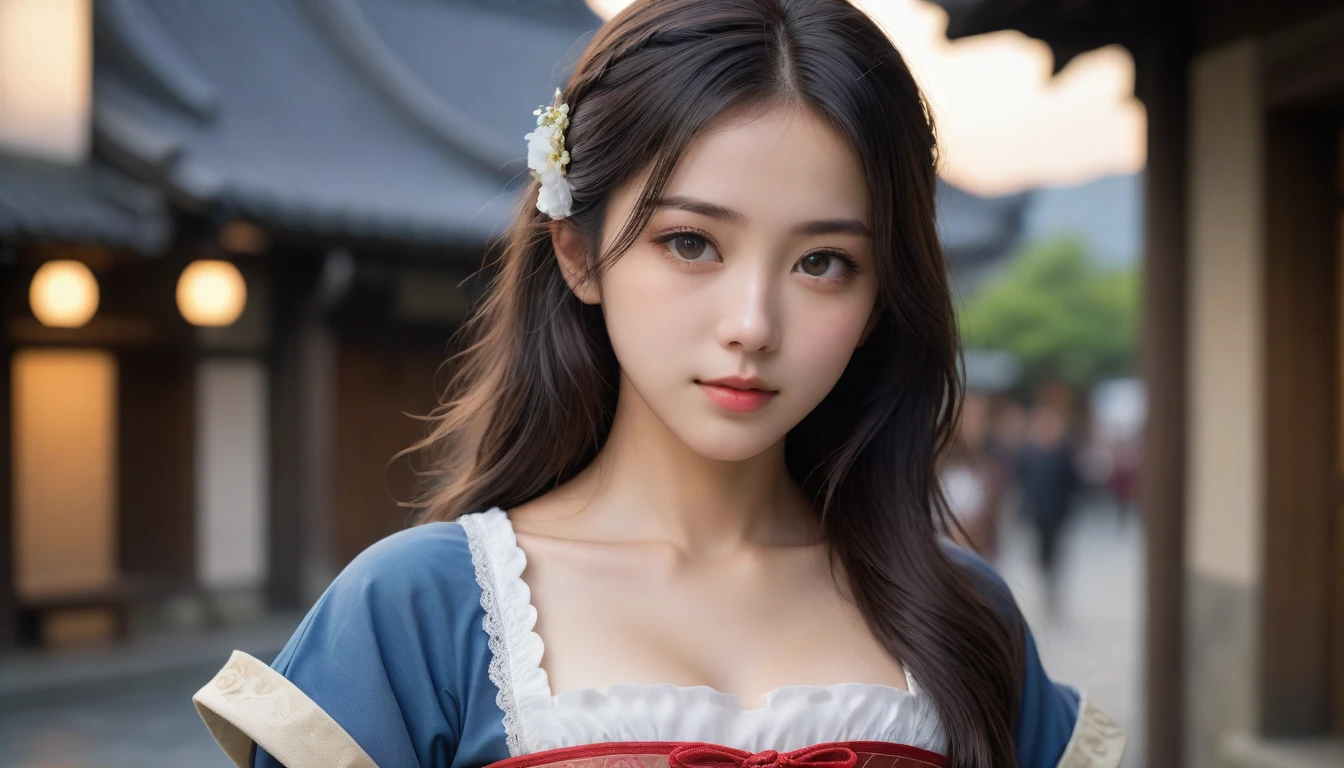 8k, Ultra-high resolution, Highest quality, masterpiece, 三分割法によるphotograph,Surreal, photograph, 1 Girl, (16 years old:1.3), pretty girl, Cute Face, Beautiful eyes in every detail, 細かくdetailedに,masterpiece,One Girl:1.2, Japan Female Announcer,extream close up,disgust,Long black hair,Loose curly hair,(Dressed in medieval European clothing:1.3),(印象派の美しい少女のPortraiture), (Standing in a medieval European square:1.3), (After the Rain), (Sunset reflection), (Impressionist light and colour),Realistic Skin, Perfect and beautiful face ,完璧でCute Face, Skin with attention to detail, Perfect limbs、Narrow waist,Looking at the audience、beauty,Long neck、(((Ideal body type))),A cup small breasts :2,Portraiture:2,Perfect Anatomy,鮮明なdetailed,detailed,Surreal,Light and shadow,darkness