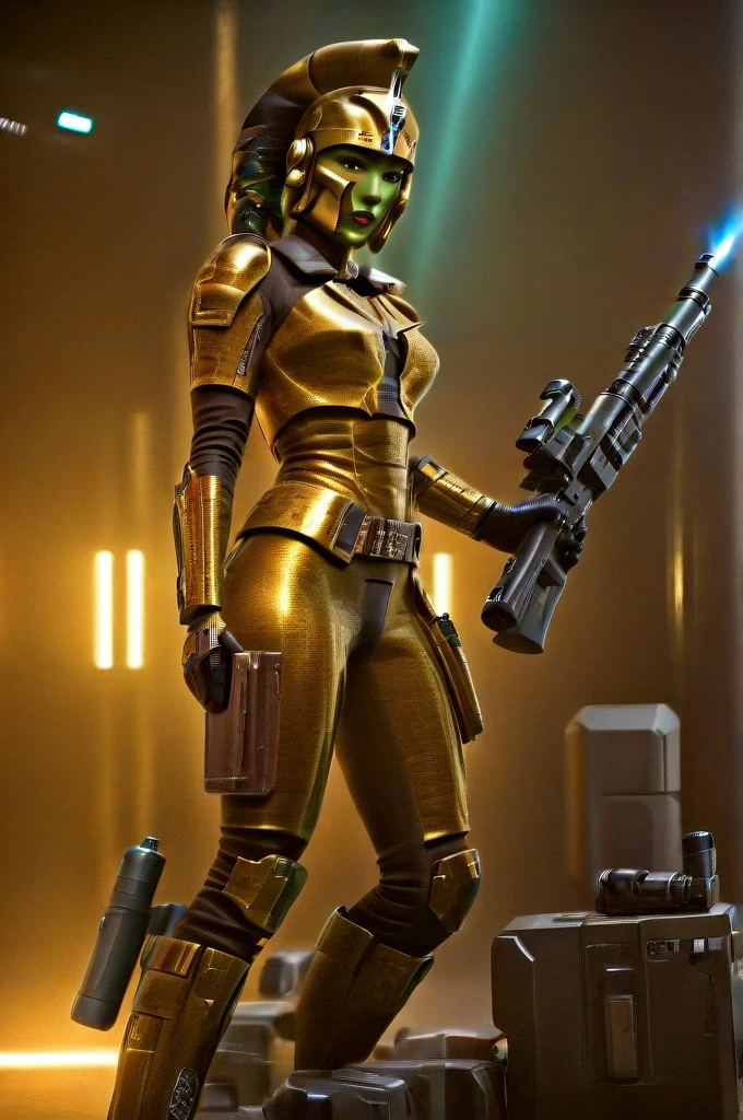 A ((female Twi'lek ))Mandalorian, detailed futuristic armor, intricate helmet, jetpack, blaster rifle, epic pose, dramatic lighting, gritty sci-fi atmosphere, cinematic, dramatic colors, highly detailed, 8k, photorealistic, masterpiece female Twi'lek
