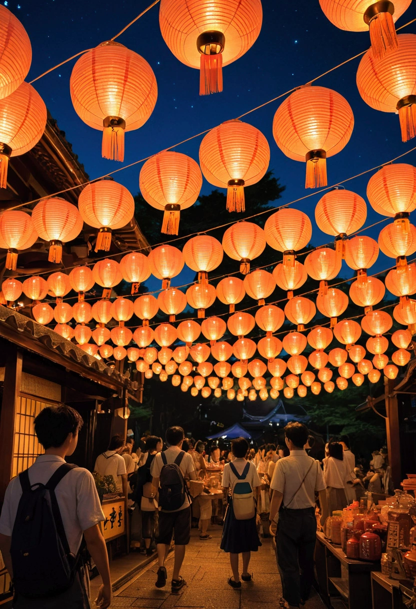 Ghibli　night　Summer festival　market　Shining lantern