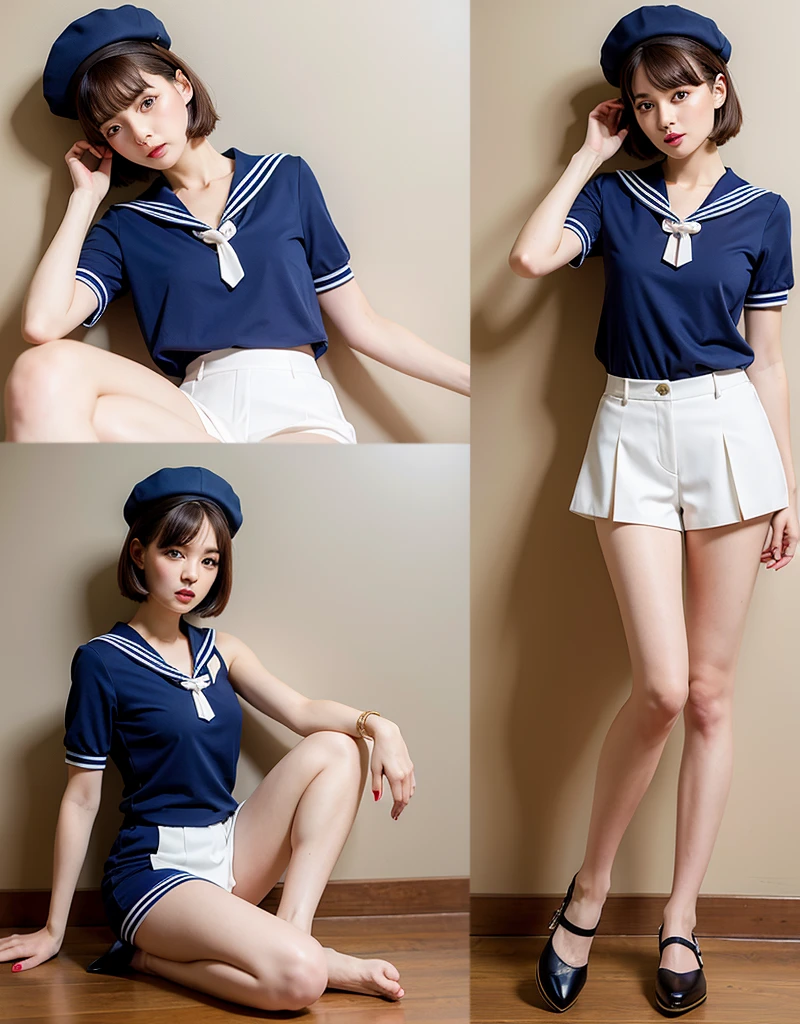 ((Highest quality)) ((masterpiece)), (detailed), One girl, sexy(whole body) Sailor suit Short hair pants