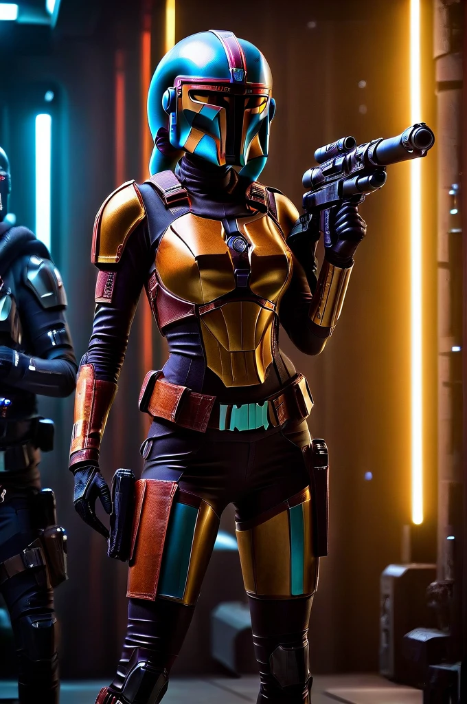 A ((female Twi'lek ))Mandalorian, detailed futuristic armor, intricate helmet, jetpack, blaster rifle, epic pose, dramatic lighting, gritty sci-fi atmosphere, cinematic, dramatic colors, highly detailed, 8k, photorealistic, masterpiece female Twi'lek
