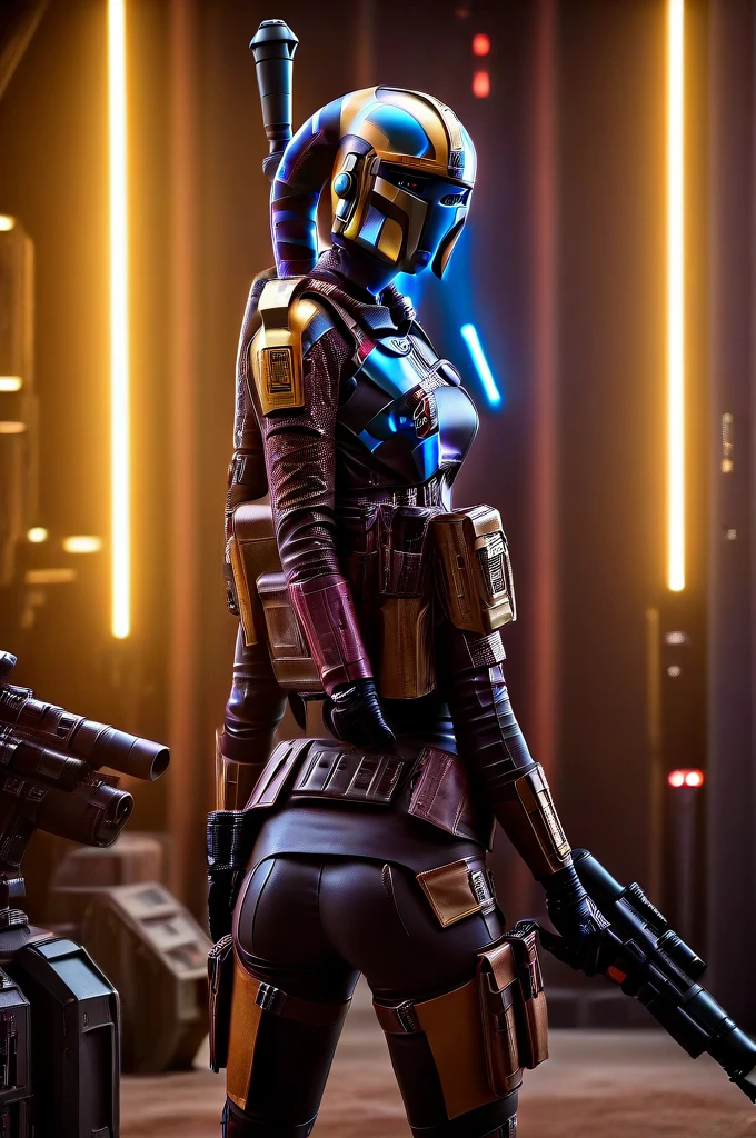 A ((female Twi'lek ))Mandalorian, detailed futuristic armor, intricate helmet, jetpack, blaster rifle, epic pose, dramatic lighting, gritty sci-fi atmosphere, cinematic, dramatic colors, highly detailed, 8k, photorealistic, masterpiece female Twi'lek
