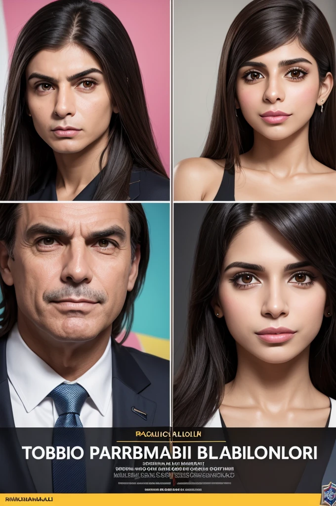Create a poster with Pablo Marçal Bolsonaro, Mia Khalifa and Nikolas Ferreira