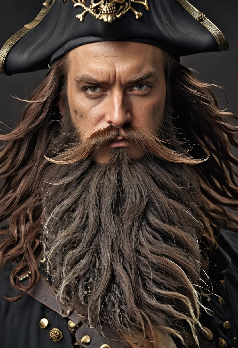 a box pirate seen from the front Dwarf steampunk, anão de fancy medieval, stark, plumpness, with Black hair and a long beard, grease dirty clothes, a mad look, fully body, standing alone, fancy, Medieval Dwarf RPG, Closeup portrait of a pirate with hat and beard, Dwarf beard, 4 k image, 超A high resolution, inside ship, Há um Kraken from behind disso, High details, best qualityer, 16K, [ultra detaild], partistry mestre, best qualityer, (extremely detaild), fully body, photorrealistic, artistry de fancy, rpg art, d&artistry, uma imagem de um anão em seu Ship (intense details, best qualityer), fancy masculina anã (intense details, partistry mestre, best qualityer),(intense details, partistry mestre, best qualityer), chestnut hair, Dynamic eye color, Ultra Detailed Face (intense details, partistry mestre, best qualityer), long beard, barba ruiva, Arms Fly Weight, wearing a pirate hat, Holding a sword in his hand, Sword has MGICAL runes, Ablaze (intense details, partistry mestre, best qualityer), dentro do Ship (intense details, partistry mestre, best qualityer), Kraken from behind (intense details, partistry mestre, best qualityer), Ship (intense details, partistry mestre, best qualityer), very high detail, ultra high-quality, high resolution, Resolução 16K, Ultra HD Pictures, ultra realistic, clear details, realist detail, ultra high definition, like white beard from One piece, red beard pirate