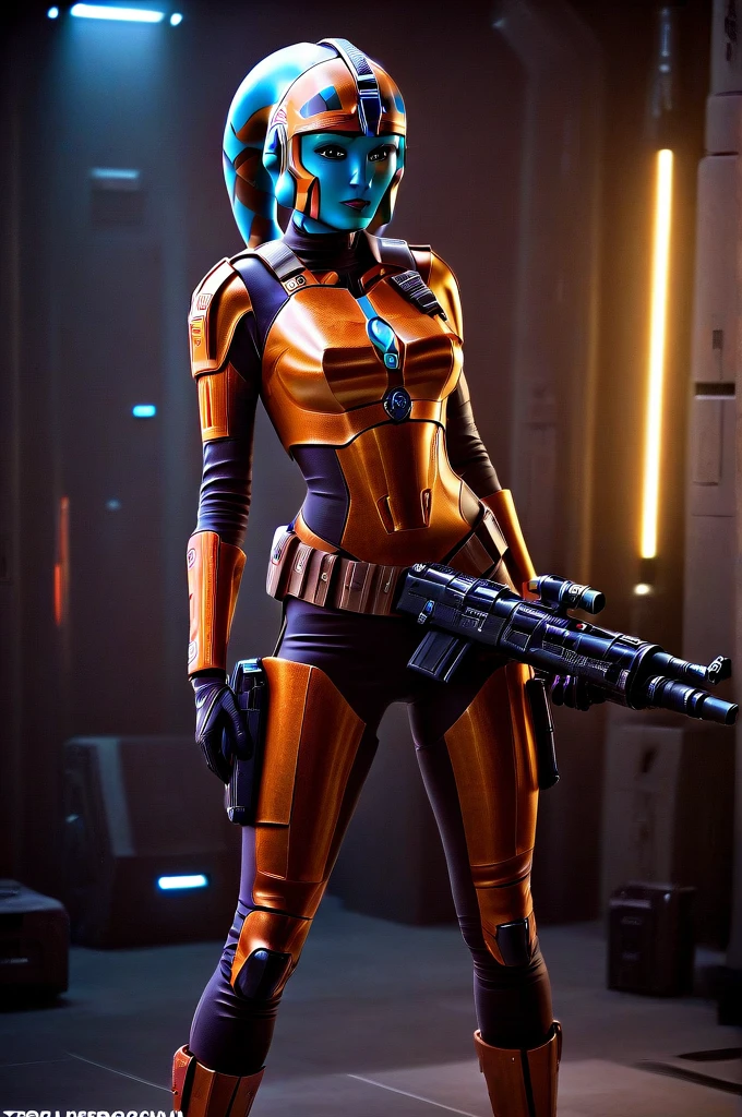 A ((female Twi'lek ))Mandalorian, detailed futuristic armor, intricate helmet, jetpack, blaster rifle, epic pose, dramatic lighting, gritty sci-fi atmosphere, cinematic, dramatic colors, highly detailed, 8k, photorealistic, masterpiece female Twi'lek
