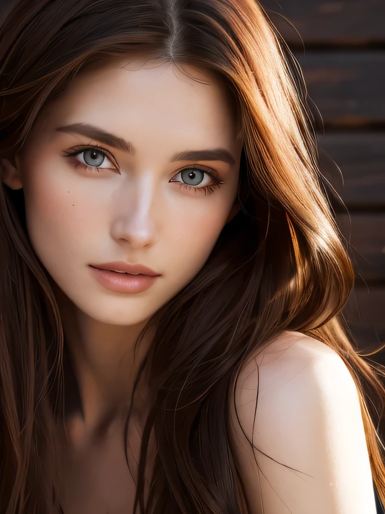 Close up portrait of very long-haired woman in transparent black dress, Portrait of Sophie Mudd, Attractive girl, Very beautiful face, Brown Hair Girl, Anna Nikonova, Also known as New Milky, Beautiful Model girl, Gorgeous and attractive face, Beautiful, round face, Beautiful Model, nodded, Attractive beautiful face, Gorgeous Woman, portrait of a Beautiful Model, Gorgeous young model, background of wood deck wall, Random body orientation, waist shot,